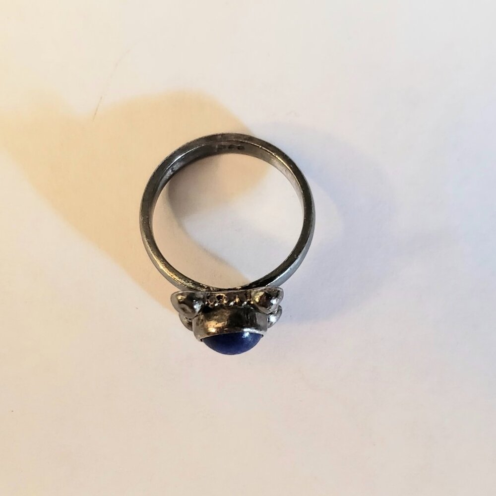 Blue Lapis Lazuli Round Circle Cabochon 925 Sterling Silver Ring Size 6.5 - Picture 3 of 10